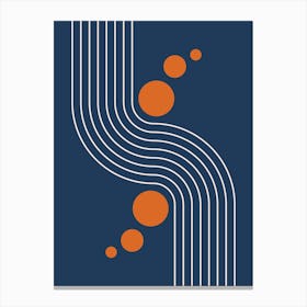Modern Geometric Lines in Navy and Burnt Orange (Rainbow and Sun Abstract) Canvas Print