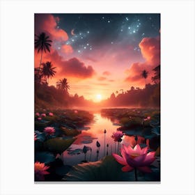 Beautiful Lotus Lake Landscape 14 Canvas Print