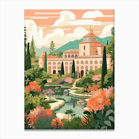 The Alhambra   Granada, Spain   Cute Botanical Illustration Travel 2 Canvas Print