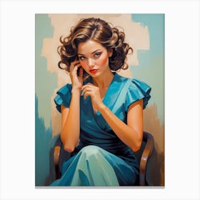 Woman In A Blue Dress Canvas Print