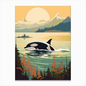 Icy Orca Whale With Snowy Mountains Canvas Print