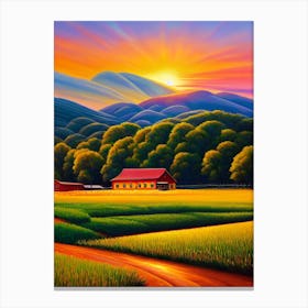 Sunset At The Farm By Person Canvas Print