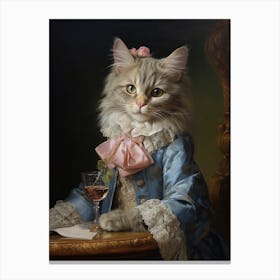 Cat Drinking Wine Rococo Style 5 Canvas Print