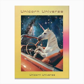 Unicorn Driving A Retro Car In Space 2 Poster Canvas Print