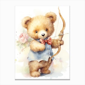 Archery Teddy Bear Painting Watercolour 3 Canvas Print