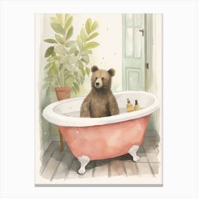 Teddy Bear Painting On A Bathtub Watercolour 7 Canvas Print