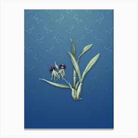 Vintage Clamshell Orchid Botanical on Bahama Blue Pattern n.0948 Canvas Print