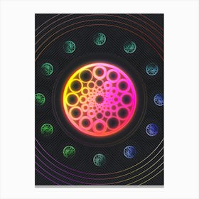 Neon Geometric Glyph in Pink and Yellow Circle Array on Black n.0220 Canvas Print