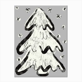 Christmas Tree And Snow (Grey) Canvas Print