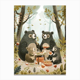 Sloth Bear Family Picnicking In The Woods Storybook Illustration 1 Canvas Print