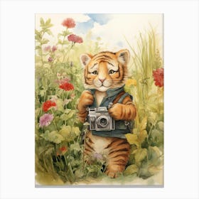 Tiger Illustration Photographing Watercolour 4 Canvas Print
