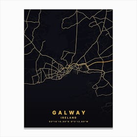 Galway Ireland Black And Gold Map Canvas Print