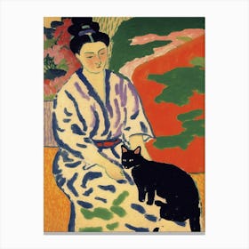 Matisse Style La Japonaise With Black Cat Canvas Print