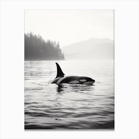 Orca Whale Fin Peeping Out Of Ocean Black & White Canvas Print