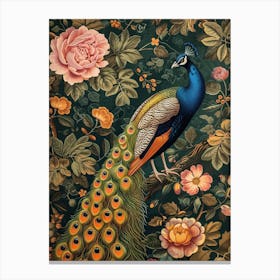 Navy Blue Vintage Floral Peacock 1 Canvas Print