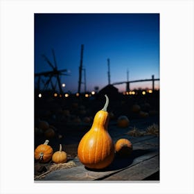 A Gourd Carefully Resting On A Weathered Wooden Table Settingfootprint In The Cement Market Under (7) Canvas Print