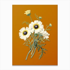 Vintage Chrysanthemum Botanical on Sunset Orange n.0380 Canvas Print