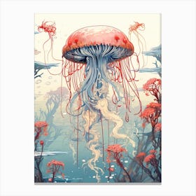Jellyfish Animal Drawing In The Style Of Ukiyo E 1 Canvas Print