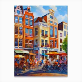 The city of Amsterdam,Netherlands,streets, cafes, passing by, the beauty of summer, oil colors.10 Canvas Print