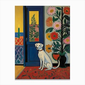 White Dog In Front Of A Door Style Henri Matisse Canvas Print