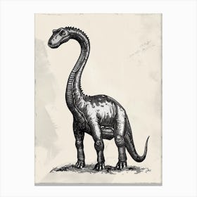 Black & White Dinosaur Etching Style Illustration Canvas Print