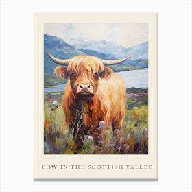 Brushstroke Impressionism Style Painting Of A Highland Cow In The Scottish Valley Poster 3 Canvas Print