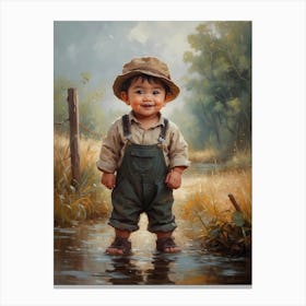 Little Boy Standing In Puddle Canvas Print