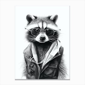 Raccoon In Scarf Black And White 2 Canvas Print