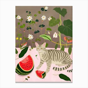 Cat And Watermelon 1 Canvas Print