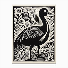 B&W Bird Linocut Goose 1 Canvas Print