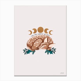 Sleeping Deer, You Are Worthy Of Rest Canvas Print