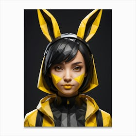 Low Poly Rabbit Girl, Black And Yellow (7) Canvas Print