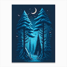 A Fantasy Forest At Night In Blue Theme 43 Canvas Print