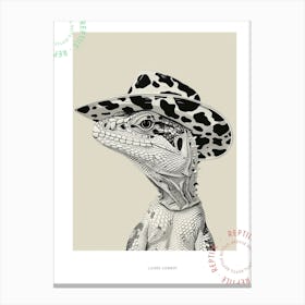 Lizard In A Cow Print Cowboy Hat Detailed Illustration Poster Canvas Print