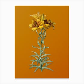 Vintage Fire Lily Botanical on Sunset Orange n.0588 Canvas Print