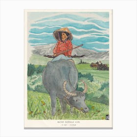 Vietnam Travel Art Print - Girl Riding Water Buffalo Watercolor - Vietnamese Culture Landscape Illustration - Vietnam Art Print Canvas Print