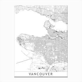 Vancouver White Map Canvas Print