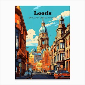 Leeds England Streetview Travel Art Illustration Canvas Print