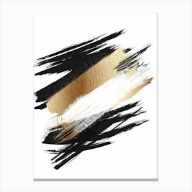 Gold And Black Brush Strokes On White Background Canvas Print