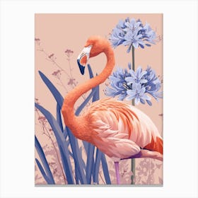 American Flamingo And Agapanthus Minimalist Illustration 3 Canvas Print