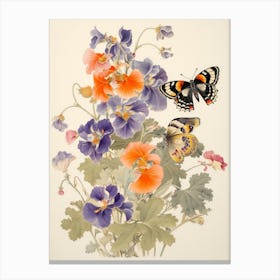 Butterfly Floral Japanese Style Painting 3 Canvas Print