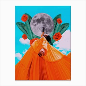 Moon Dancer Bright Collage Blue & Orange Canvas Print