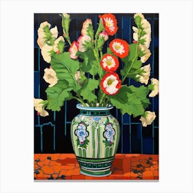 Flowers In A Vase Still Life Painting Hollyhock 2 Canvas Print