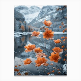 Orange Flowers By The Lake Canvas Print