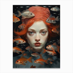 Girl Surrounded By Fish 1 Canvas Print