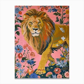 Floral Animal Painting Lion 1 Canvas Print