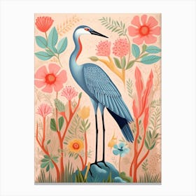 Pink Scandi Great Blue Heron 6 Canvas Print