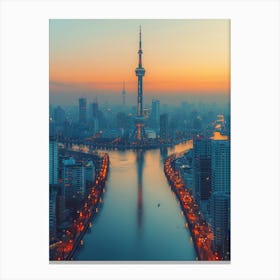 Shanghai City At Dusk Canvas Print