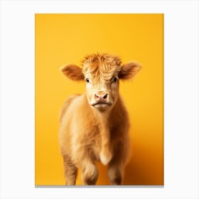 Yellow Photography Portrait Of Baby Highland Cow 1 Canvas Print