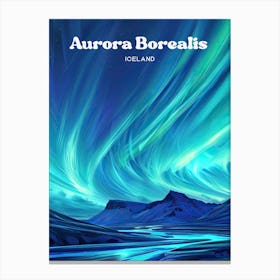 Aurora Borealis Iceland Northern Lights Digital Travel Art Canvas Print